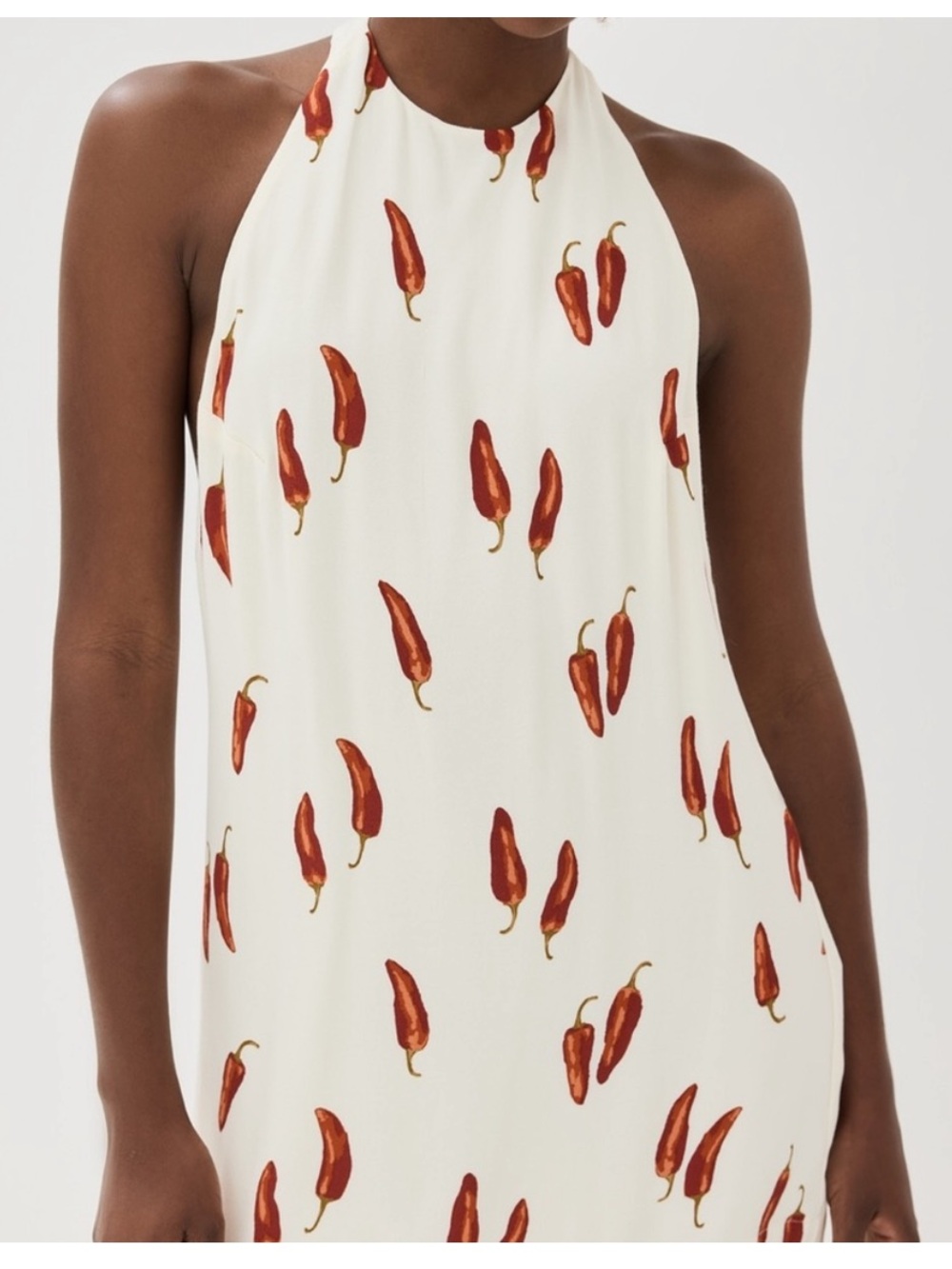 Commense NWT Cream Mini Dress with Red Chili Print - Picture 3 of 11